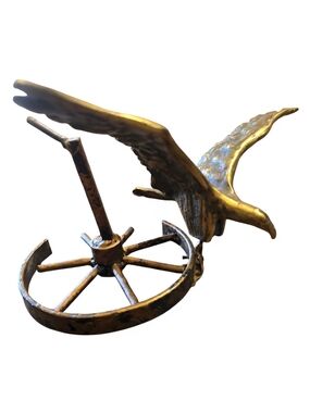 Signed CURTIS JERE Bronze Eagle on Ships Wheel Sculpture